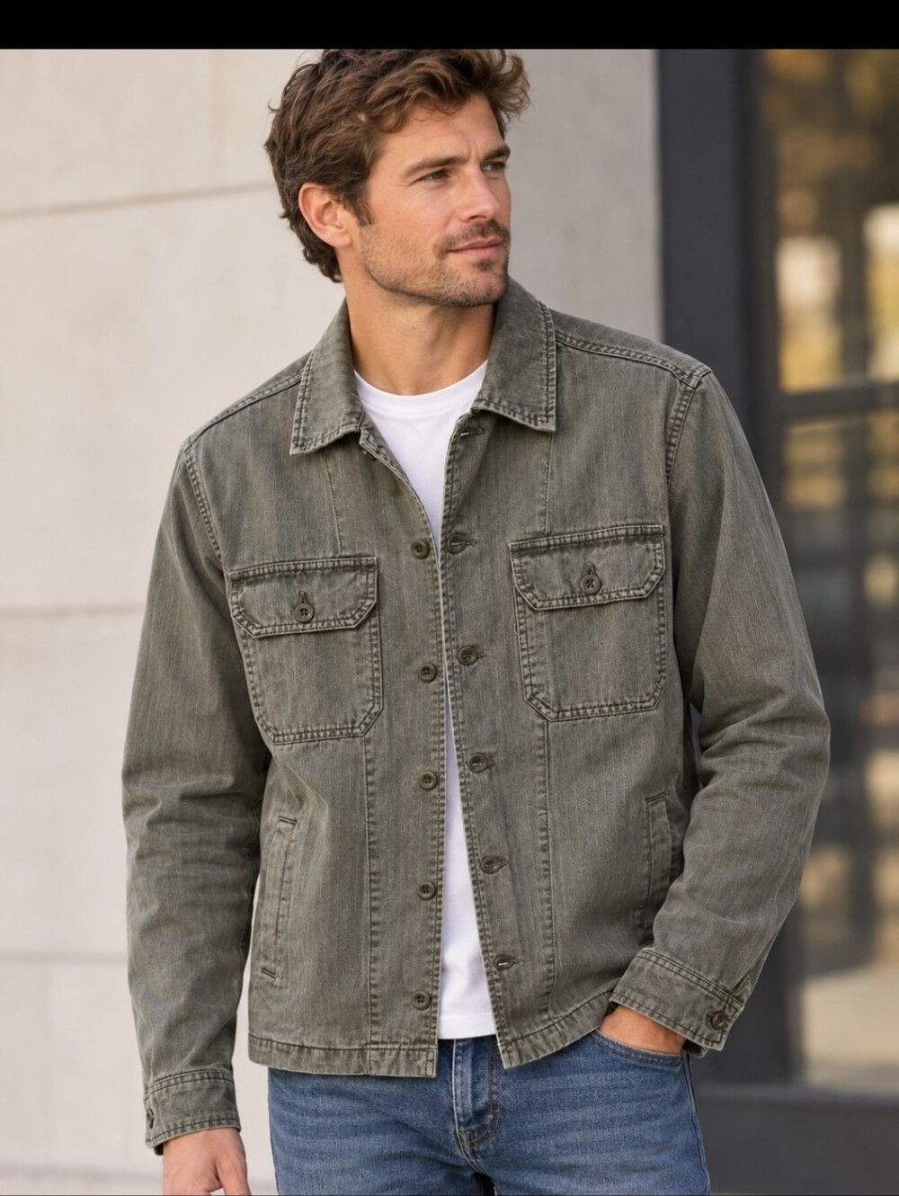 Lucky Brand Men’s Military Field Jacket in Olive Green